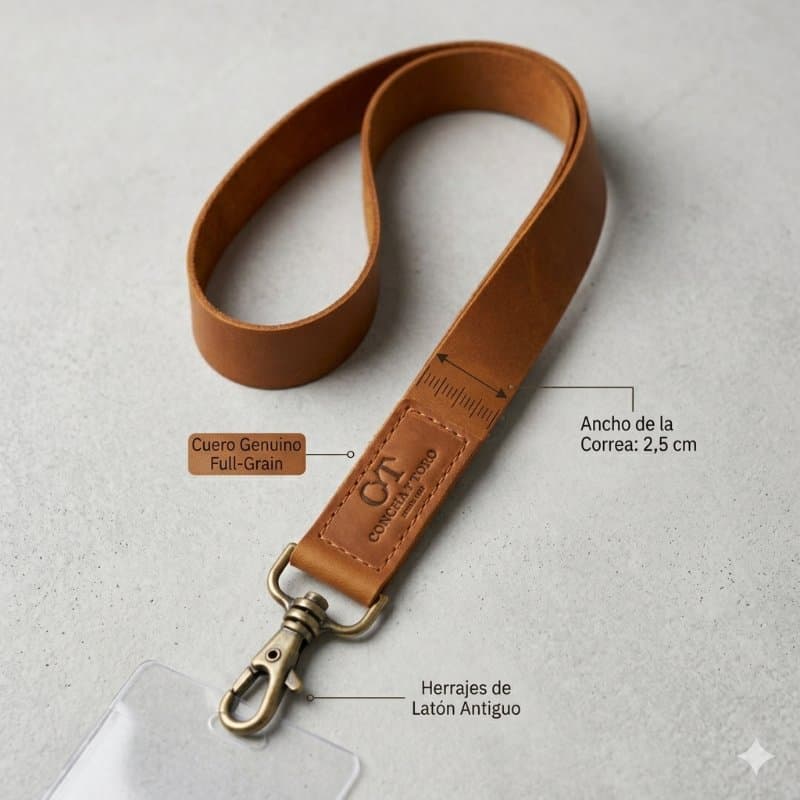 Lanyard Cuero Natural De 2,5 Cm De Ancho - Para Muñeca